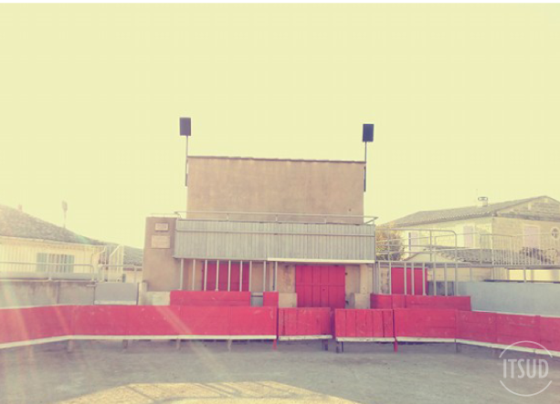 vue d'une installation fixe d'enceinte pour la sonorisation d'arène